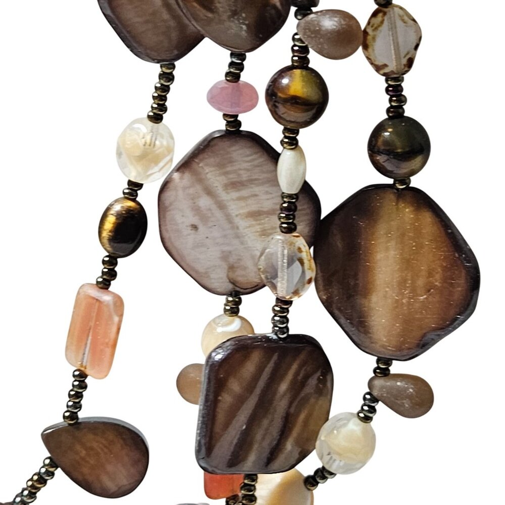 Boho Shell Gemstone Beaded Statement Necklace Lay… - image 2